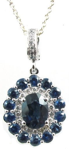 [LA.GEMS.0053782] 14k White Gold Sapphire Pendant With Sapphire &amp; Diamond Halo