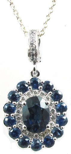 [LA.GEMS.0053782] 14k White Gold Sapphire Pendant With Sapphire & Diamond Halo