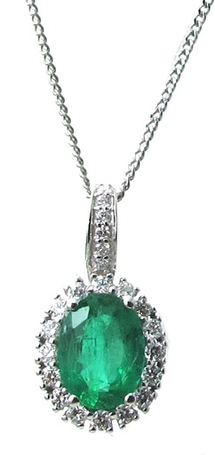 [LA.GJNK.0071826] 14k White Gold Oval Precious Gem With Diamond Halo Necklace