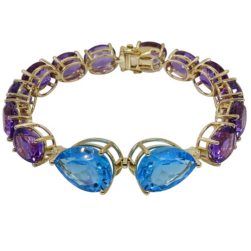 [LA.GEMS.0053803] 14k Yellow Gold Blue Topaz & Amethyst Bracelet