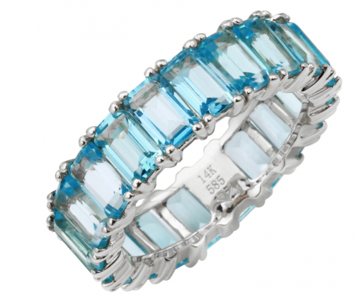 [SV.GEMS.0053864] 14k White Gold Blue Topaz Emerald Cut Eternity Band