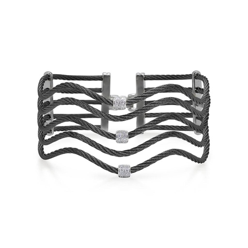 [AL.FASH.0053873] Black Cable Wave Bracelet With 18k White Gold & Diamonds