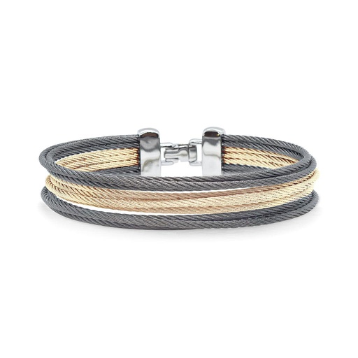 [AL.FASH.0053876] Carnation &amp; Steel Grey Cable Triple Stack Bracelet
