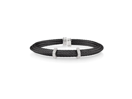 [AL.FASH.0053877] Black Cable Tiered Stackable Bracelet With Double Diamond Station Set In 18k White Gold