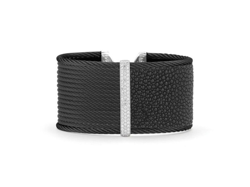 [AL.FASH.0053878] Black Cable & Black Stingray Cuff With 18k White Gold & Diamonds