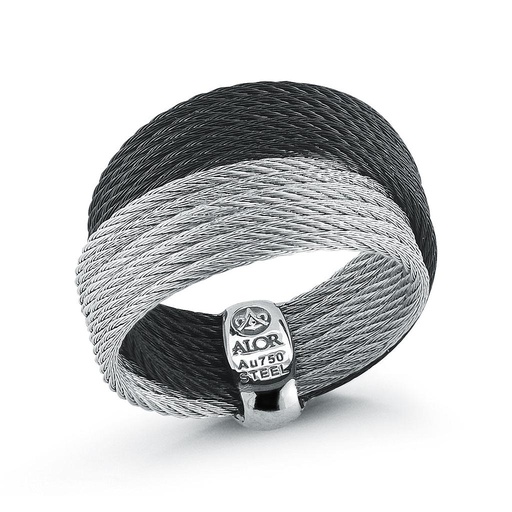 [AL.FASH.0053880] Black &amp; Grey Cable Crossed Ring