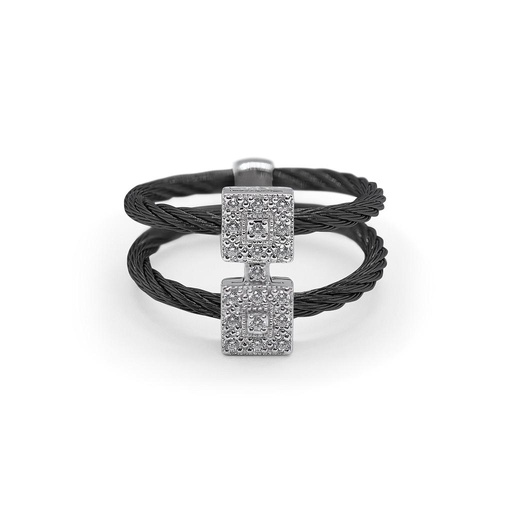 [AL.FASH.0053988] Black Cable Reflections Vertical Ring With 18k White Gold &amp; Diamonds