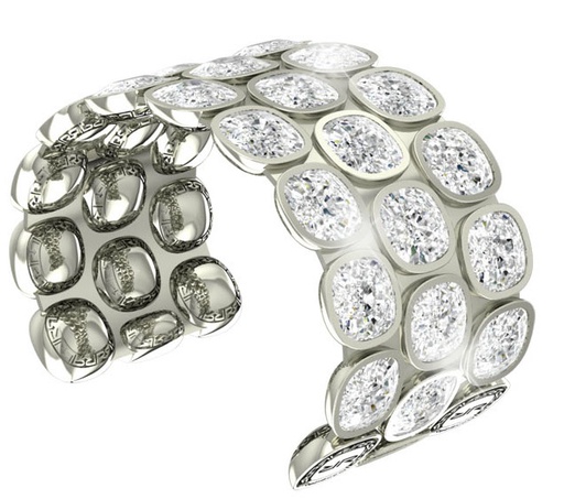 [TE.FASH.0054274] White 3 Row White Cushion Crystal Cuff Bracelet