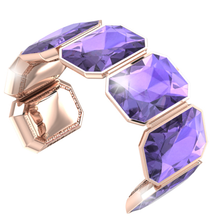 [TE.FASH.0054275] Bronze Large Purple Stone Rose Cuff