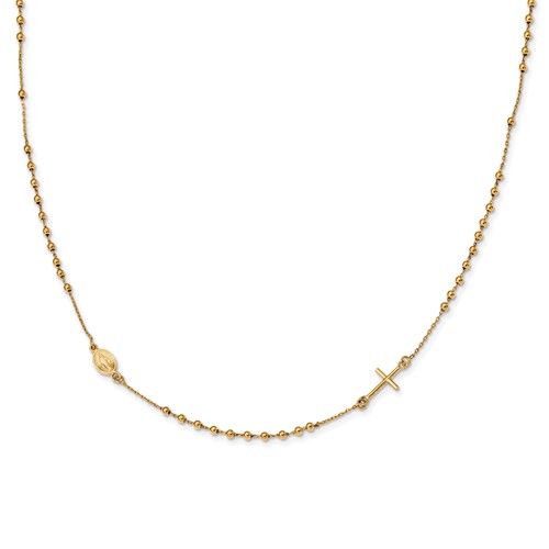 [QU.GOLD.0054349] 14k Polished Cross Rosary 16 Inch Necklace