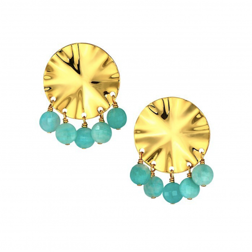 [NE.FASH.0054405] Amazonite Gold Wave Disc Earring