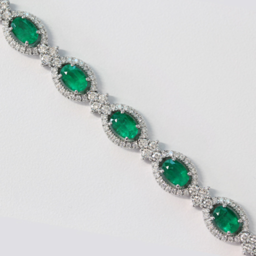 [SA.GEMS.0054473] 18k White Gold Emerald &amp; Diamond Bracelet