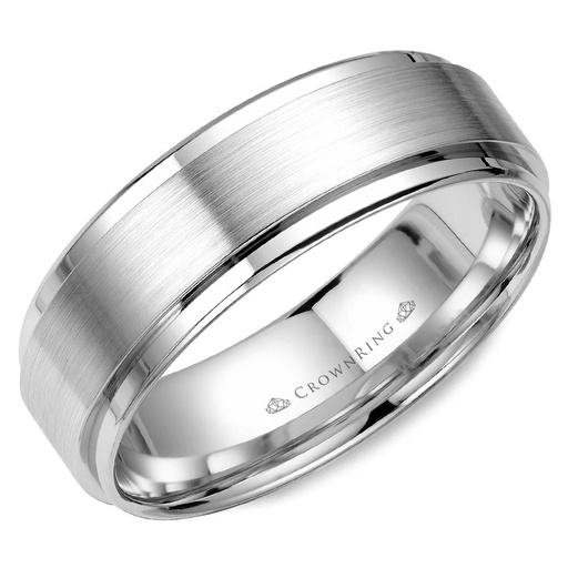 [CR.WEDD.0054477] 14k White Gold Brushed & Polished Wedding Band