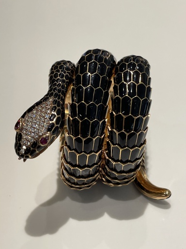 Rose PVD Triple Wrap Snake Bracelet With Diamond Head