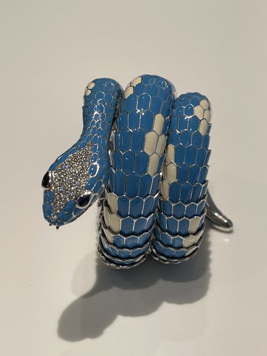 [KA.FASH.0054636] Steel Triple Wrap Snake Bracelet With Diamond Head