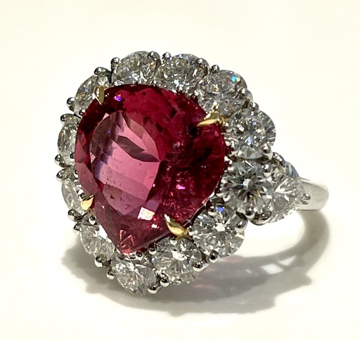 [DI.GEMS.0054815] Platinum Pear Shape Pink Tourmaline Ring With Large Diamond Halo