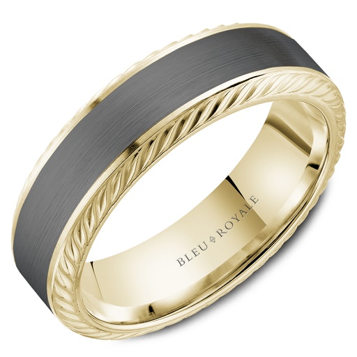 14k Yellow Gold &amp; Forged Carbon Wedding Band