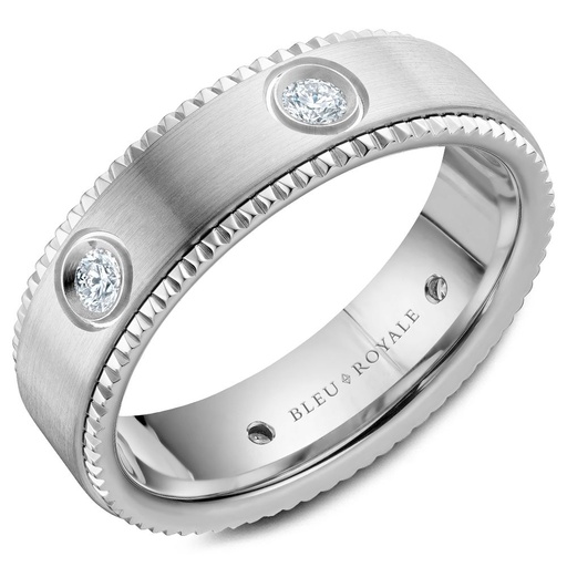 [CR.WEDD.0054853] 14k White Gold Diamond Wedding Band With Rope Edges