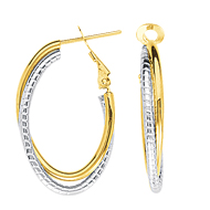 [MI.GOLD.0055049] 14k Interwoven Plain & Textured Oval Omega Clip Earrings