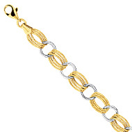 [MI.GOLD.0055051] 14k Yellow & White Gold Alternating Textured Triple & Plain Round Link Bracelet