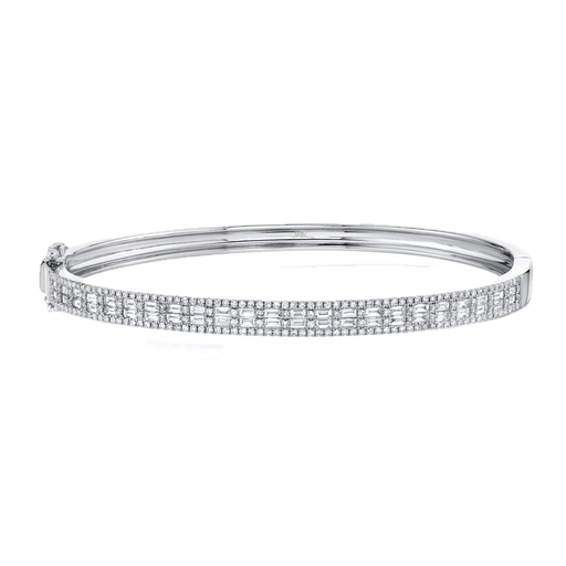 [SH.DIAM.0055107] 14k Diamond Baguette &amp; Round Bangle Bracelet
