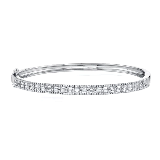 [SH.DIAM.0055107] 14k Diamond Baguette & Round Bangle Bracelet