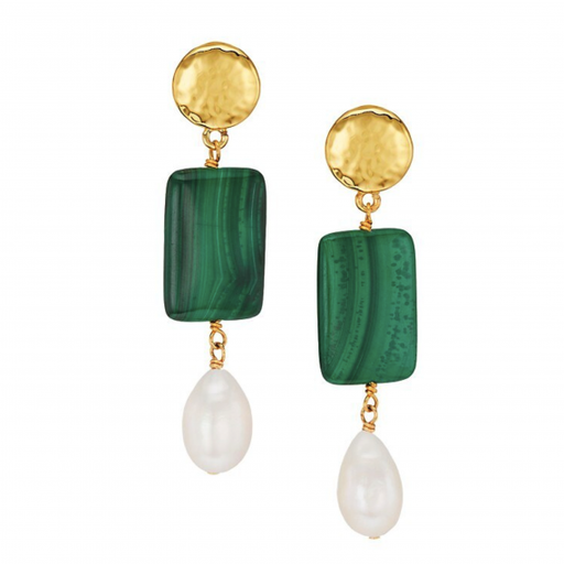 [NE.FASH.0055219] Malachite & Pearl Drop Earrings