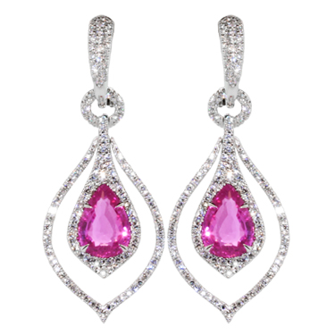 [SA.GJER.0055266] 18k White Gold Pink Sapphire Dangle Floating Earrings