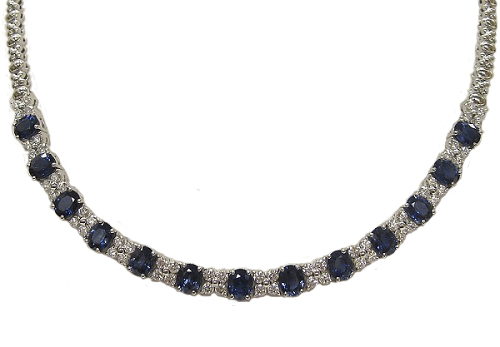 [SA.GJNK.0055268] 18k White Gold Sapphire & Diamond Necklace