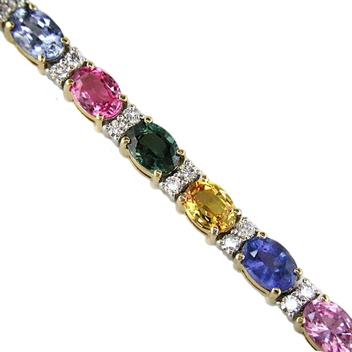 [SA.GJBR.0055269] 18k Twotone Multicolor Sapphire &amp; Diamond Bracelet