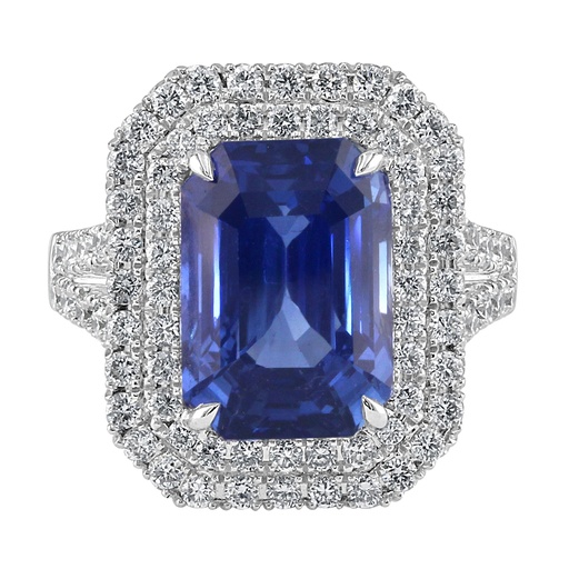 [SA.GJRG.0055273] 18k White Gold Sapphire &amp; Double Halo Ring
