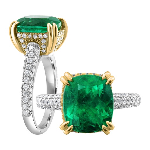[SA.GJRG.0055274] Platinum &amp; 18k Yellow Gold Emerald &amp; Diamond Ring