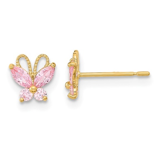 [QU.KEAR.0055412] Butterfly Post Earring with Pink CZ
