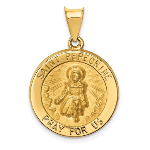[QU.GPND.0055444] 14k Polished and Satin St Peregrine Medal Hollow Pendant
