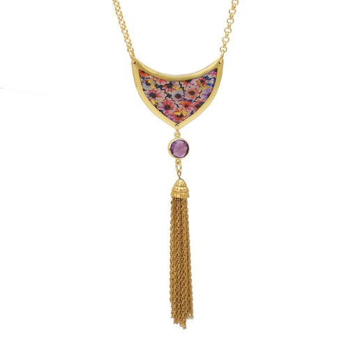 [EV.FNEC.0055476] Pink Periwinkle Tassel Necklace