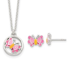 [QU.KJST.0055989] Kids Butterfly Earring and Necklace Set