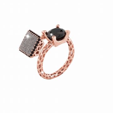 Jolie ByPass Ring with Black Stone and Diamond Dust