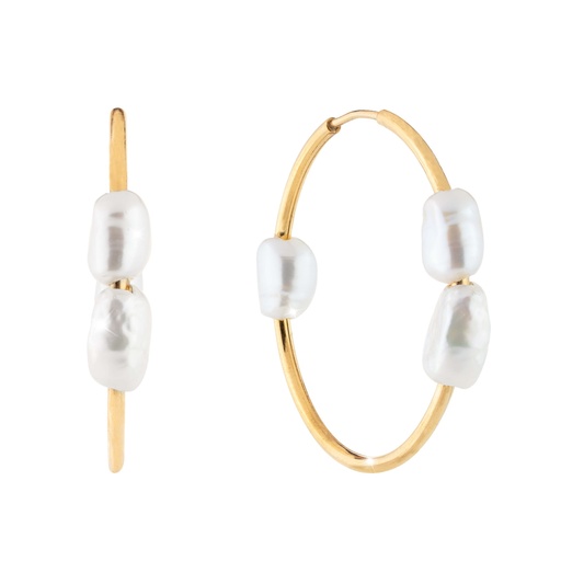 Butterfly Yellow Hoops with 3 Pearls