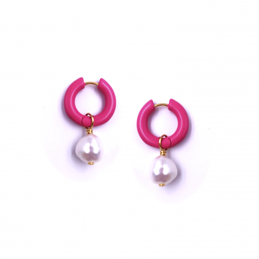 [FEAR.00072503] Fuschsia Mini Huggies with Pearl Drop