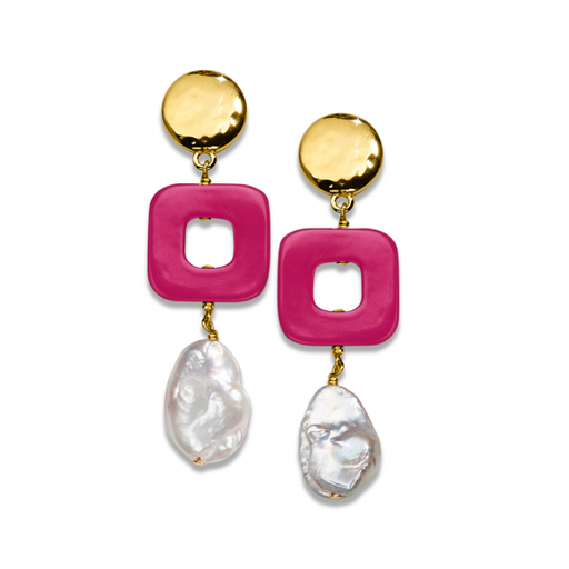 [FEAR.00072510] Enamel Pearl Drop Linear Earrings