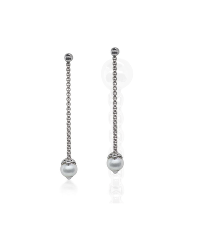 [FEAR.00073849] Grey Chain Pearl Drop Earrings