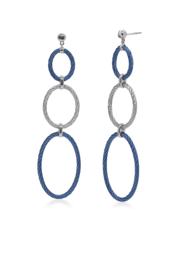[FEAR.00073850] Blue and Grey Triple Loop Earrings