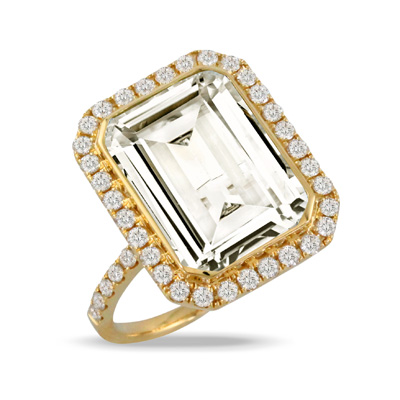18 Kt Gold White Topaz and Diamond Ring
