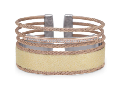 [DBRC.00075249] Rose Cable Stacked Wide Open Cuff with White Stingray