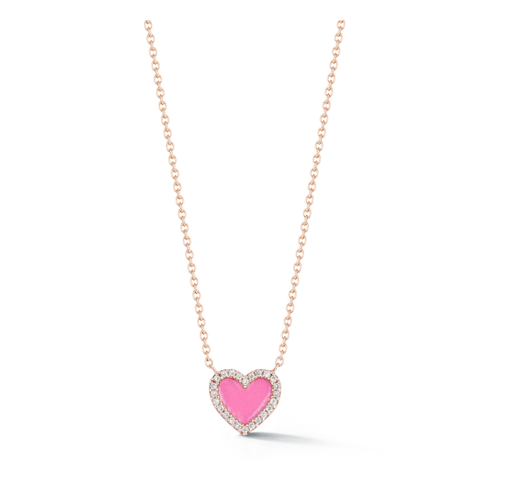 [DNCK.00075265] PINK ENAMEL HEART WITH DIAMOND BORDER NECKLACE