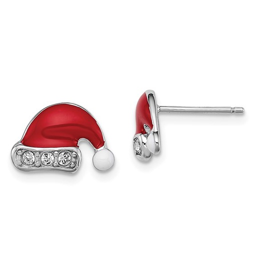 [FEAR.00075344] Enamel and Crystal Santa Hat Earrings