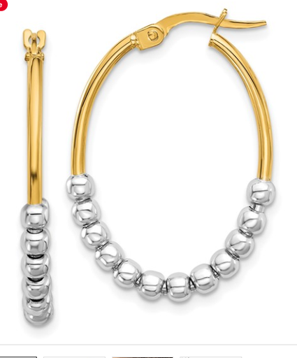 [GERR.00075916] 14K Two-tone Polished Beaded Oval Hoop Earrings