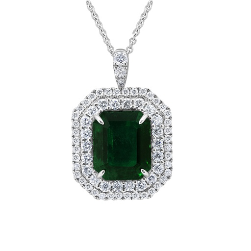 [GJNK.00075993] Emerald and Diamond Pendant Necklace