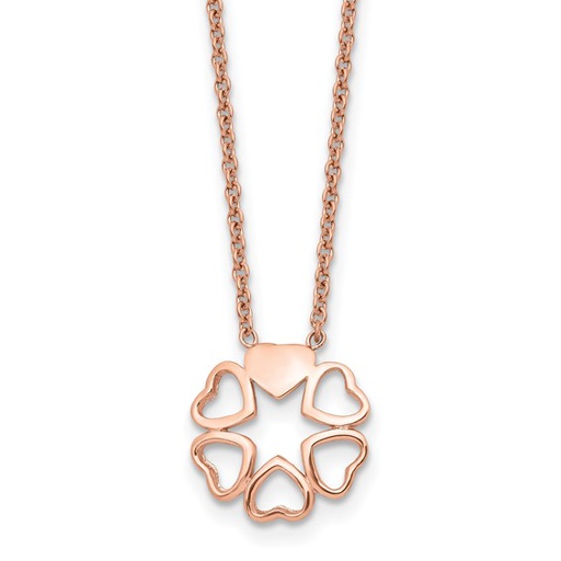 [FNEC.00076349] Polished Rose plated Circle of Hearts 17.25in Necklace
