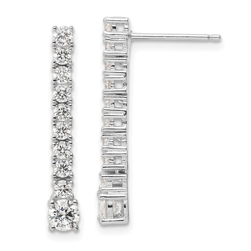 [FEAR.00076386] Sterling Silver Rhodium-plated Polished CZ Post Dangle Earrings